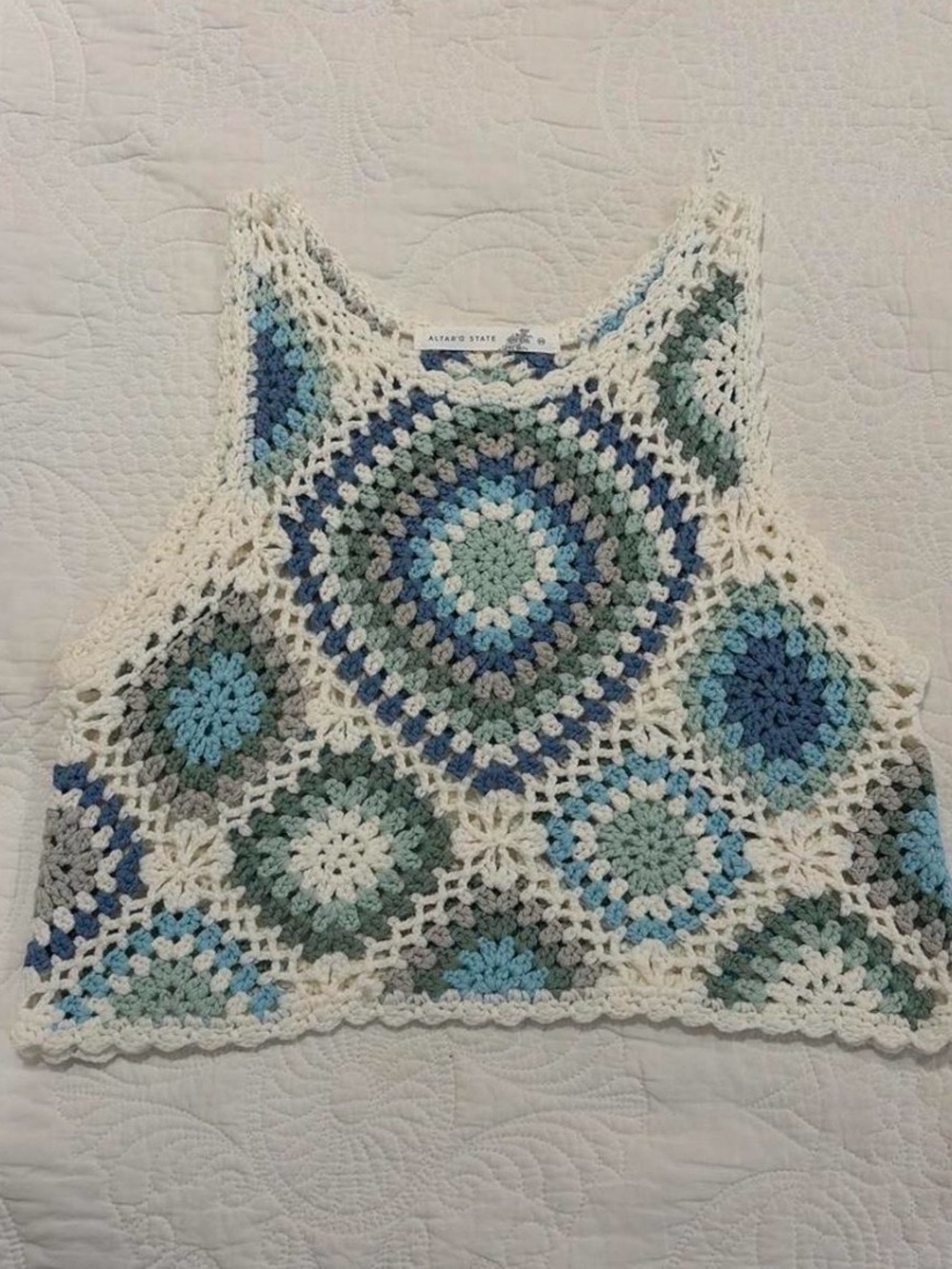 Altar'd State Blue & Cream Crochet Tank Top